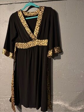 Roulette Black Midi Dress with Leopard Trim